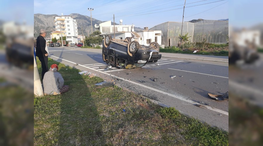 Trafik kazasnda otomobil takla att